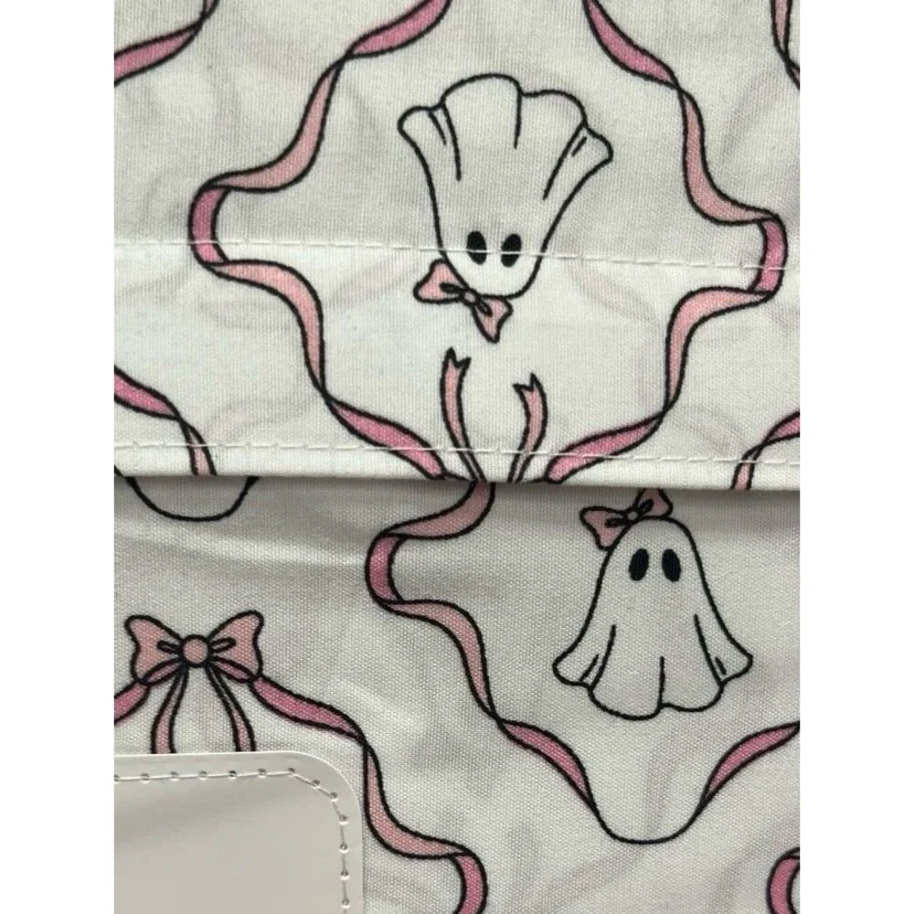 Deborah Connolly Designs Plush Queen Blanket - White with Pink Ghosts & Bows